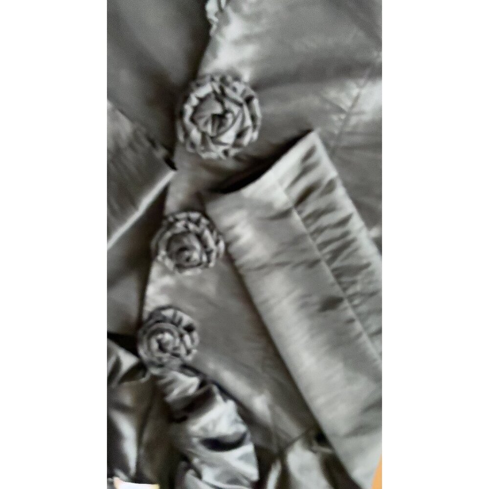 Unique Black Ruffle Trim Satin Top with Rosette Buttons – Med - Evening, Goth - Picture 8 of 13